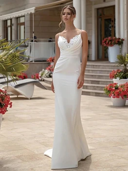 Простые свадебные платья-футляр Русалка-милая Свадебные платья с кружевными складками длиной до пола для официальной вечеринки Vestidos De Novia