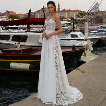 Пышное кружевное свадебное платье со съемной юбкой, шифон, без бретелек, цветочные аппликации, Сексуальная иллюзия Свадебных платьев vestidos de novia