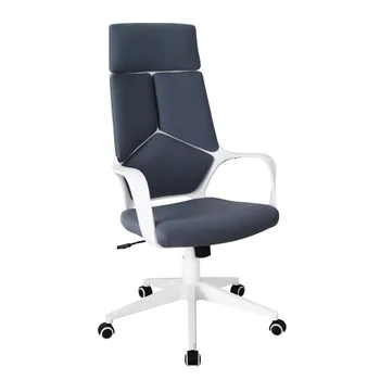 Рабочее кресло для студийного офиса с высокой спинкой, с возможностью наклона и поворота, серое с белым