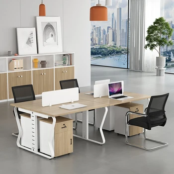 Рабочий стол сотрудника Компьютерное рабочее место на 4/6 человек, Офисный стол и стул на 2/8 человека, сочетание простой современной деловой мебели