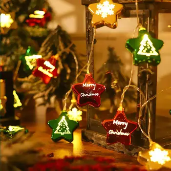Рождественские огни в форме звезды, праздничные теплые белые подвесные гирлянды с шариками, рождественское украшение для домашней вечеринки, уличная батарея