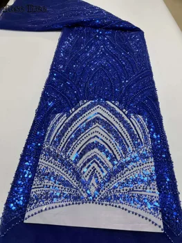 Роскошные Африканские бусины ручной работы, блестки, кружевная ткань 2023, Высококачественная вышивка Французского жениха, Нигерийские Сетчатые кружевные ткани для шитья