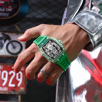 Роскошные брендовые прозрачные пластиковые часы Мужские женские часы 2023 Модные спортивные силиконовые автоматические механические наручные часы Tonneau