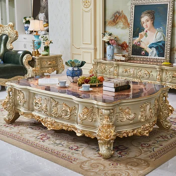 Роскошный диван для виллы в европейском стиле, журнальный столик, тумба для телевизора, комбинация квадратных столов, большой резной блок