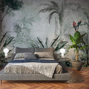 Ручная роспись листьев тропических растений, банановых листьев, настенная роспись в пасторальном стиле, спальня, гостиная, диван, фон для телевизора, Фотообои на заказ