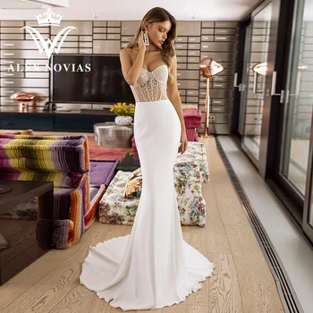 Свадебное платье-русалка ALEX NOVIAS с жакетом 2023 С аппликацией в виде сердечка, высококачественное атласное платье без бретелек Vestidos Novias De Saten