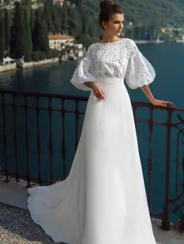 Свадебные платья с пышными рукавами, Кружевной топ, женское свадебное платье трапециевидной формы, вечерние платья в стиле бохо в стиле ретро, Vestidos De Novia