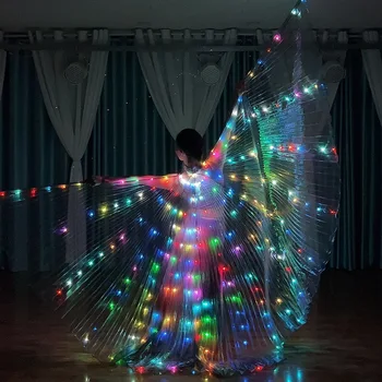 Светодиодные крылья для танца живота Цветная бабочка Автоматическое мерцание Крыла Isis с палочками Светящийся свет Костюмированная вечеринка Шоу Танцевальная одежда для взрослых