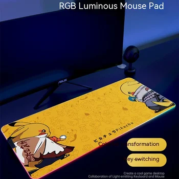 Светящийся коврик для мыши Pikachu Rgb, очень большой утолщенный коврик для киберспортивного стола, коврик для соревнований, настольный коврик для зарядки ноутбука, фантазия