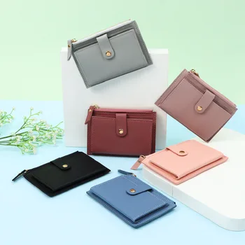 Симпатичные сумки-держатели кредитных карт из однотонной искусственной кожи, маленький кошелек, мини-портмоне, женский модный кошелек, сумка для хранения денег.