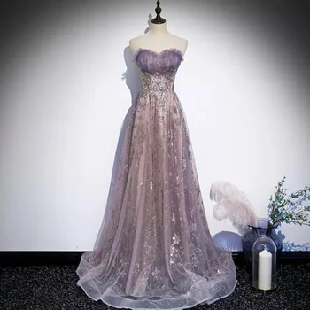 Сиреневые вечерние платья, Пурпурные платья для выпускного вечера, Тюль с аппликацией, Блестящие блестки, вечерние платья