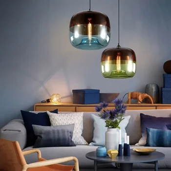 Скандинавские ретро красочные подвесные стеклянные подвесные светильники E27 LED подвесные светильники для кафе бара ресторана гостиной спальни