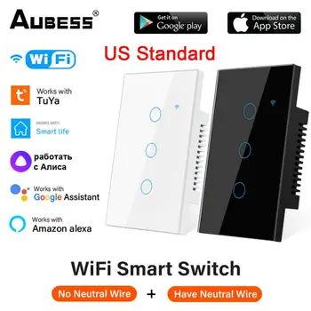 Стандартный Wi-Fi Tuya Smart Touch Switch 1/2/3/4 Gang Home Настенная кнопка дистанционного управления Умный дом Работает с Alexa Google Home