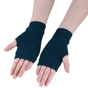 Стильная Мягкая грелка для рук, Однотонные перчатки на запястье, Эластичные перчатки на полпальца, варежки из искусственной шерсти, велосипедные перчатки