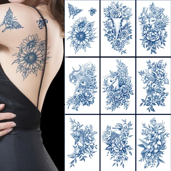 Стойкие водонепроницаемые временные татуировки Juice Ink с изображением лисы, овцы, Оленя, Бабочки, цветка, Мужчины, женщины, искусственные наклейки на руки наполовину тела