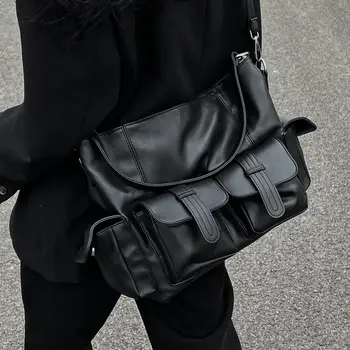 Сумки JIAERDI Vintage Y2k, женские сумки с карманами из искусственной кожи, повседневная сумка-тоут, женские мото-байкерские черные сумки-мессенджеры 2023 г.