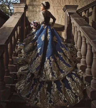 Темно-синие пышные платья принцессы, бальное платье с длинными рукавами, аппликации, 16 милых платьев, 15 Мексиканских нарядов.