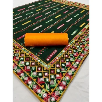 Тяжелая блузка из жоржета Сари для новобрачных Сари Свадебная одежда для вечеринок Этнические Новые индийские женщины Зеленое Сари