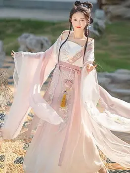 Улучшенное женское осенне-зимнее платье с вышивкой Hanfu с широкими рукавами, китайский костюм для косплея в традиционном стиле Вэйцзинь