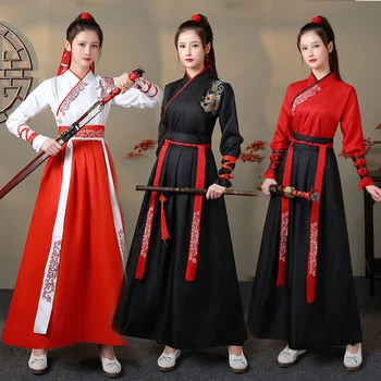 Унисекс для взрослых, боевой стиль Ханьфу, женская традиционная китайская одежда, костюм Хань с перекрестным воротником, мужской костюм для пары древних косплеев.