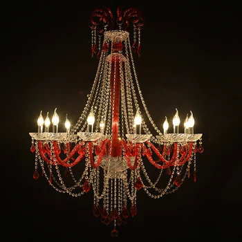 Хрустальная подвесная лампа в европейском стиле TEMAR Лампа с красной свечой Гостиная Ресторан Вилла Лестница Двухуровневое здание Люстра