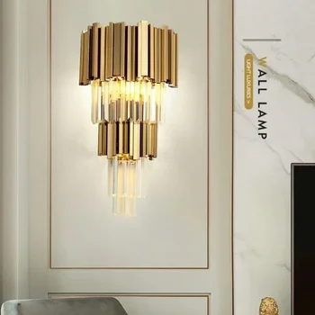 Хрустальный настенный светильник Прикроватная тумбочка для спальни, гостиной, бра, Стеклянный стержень, современный роскошный фон, освещение для украшения коридора, прохода