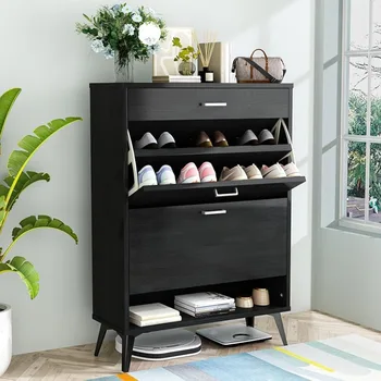 Шкаф для обуви, современный шкаф для хранения обуви со скрытыми 2 выдвижными ящиками и выдвижным ящиком, отдельно стоящие Тонкие стойки-органайзеры для обуви