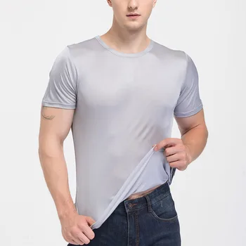 мужские футболки из 100% шелка с коротким рукавом, мужские трикотажные футболки с круглым воротником из натурального шелка, утепленные футболки, тройники могут быть настроены по индивидуальному заказу